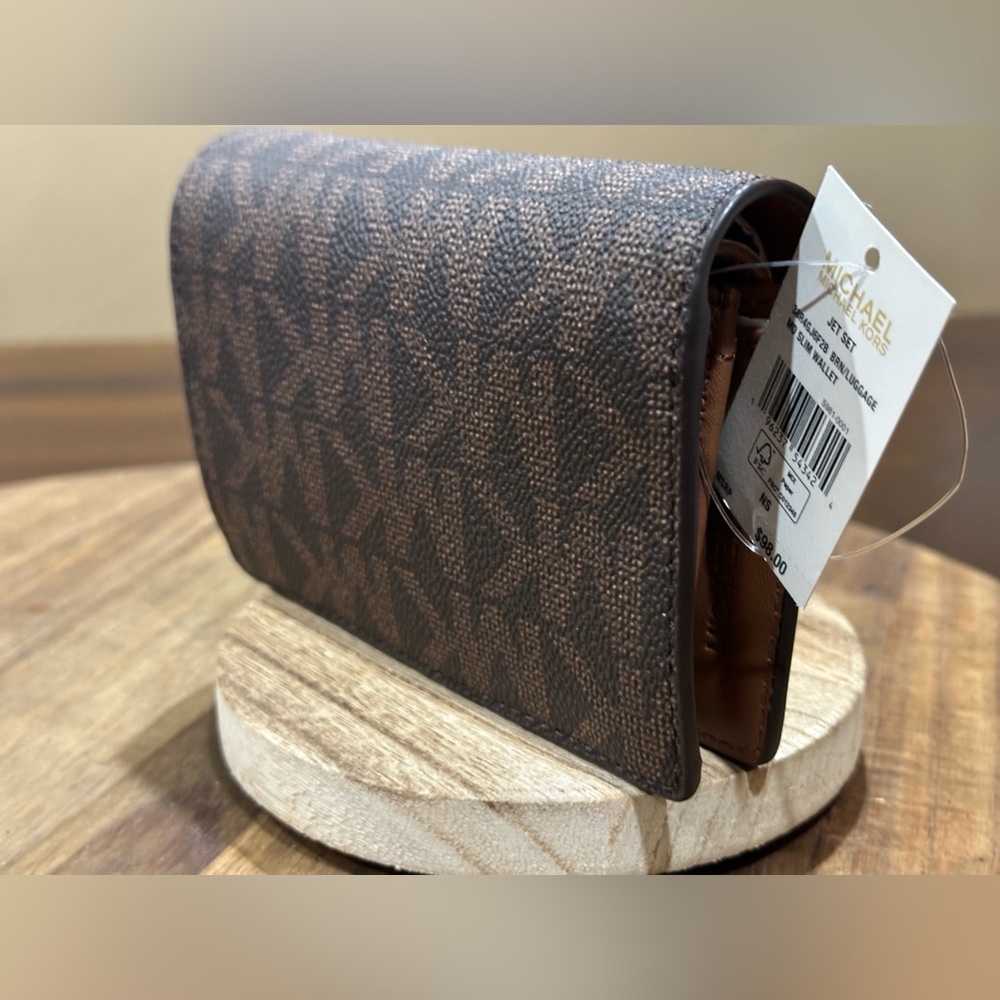 MICHAEL KORS Jet Set BRN MD SLIM WALLET 38R4GJ6F2B PALE PEANUT MSRP $98 NWT - Picture 3 of 13